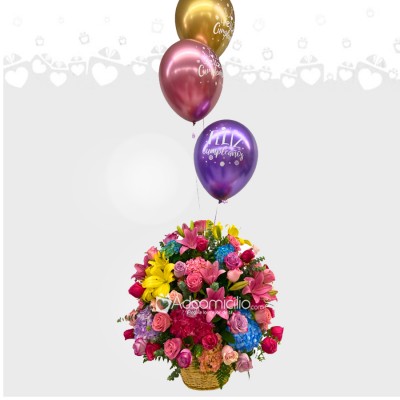 Arreglo Floral Para Cumpleaños Con Globos A Domicilio En Cali Pedido Dos Días De Anticipación 