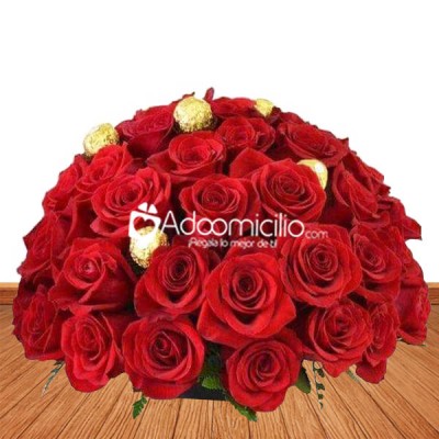 Arreglos florales a domicilio en Cali Rosas y chocolates Ferrero