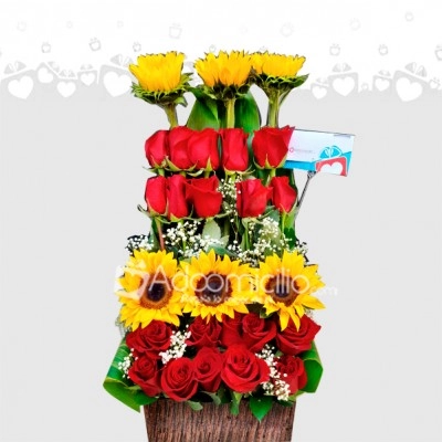 Arreglos Florales A Domicilio En Cali Fila De Rosas Y Girasoles