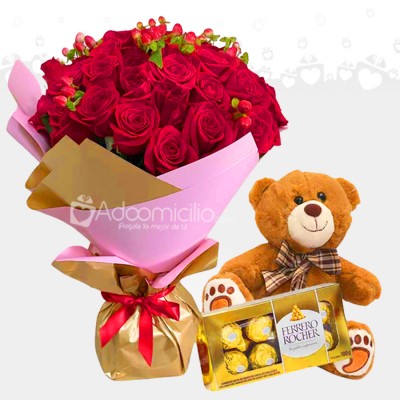 Regalos para mujeres, oso de peluche rosa, regalo de oso de flores rosas  para mamá niñas oso de fresa Electrónica