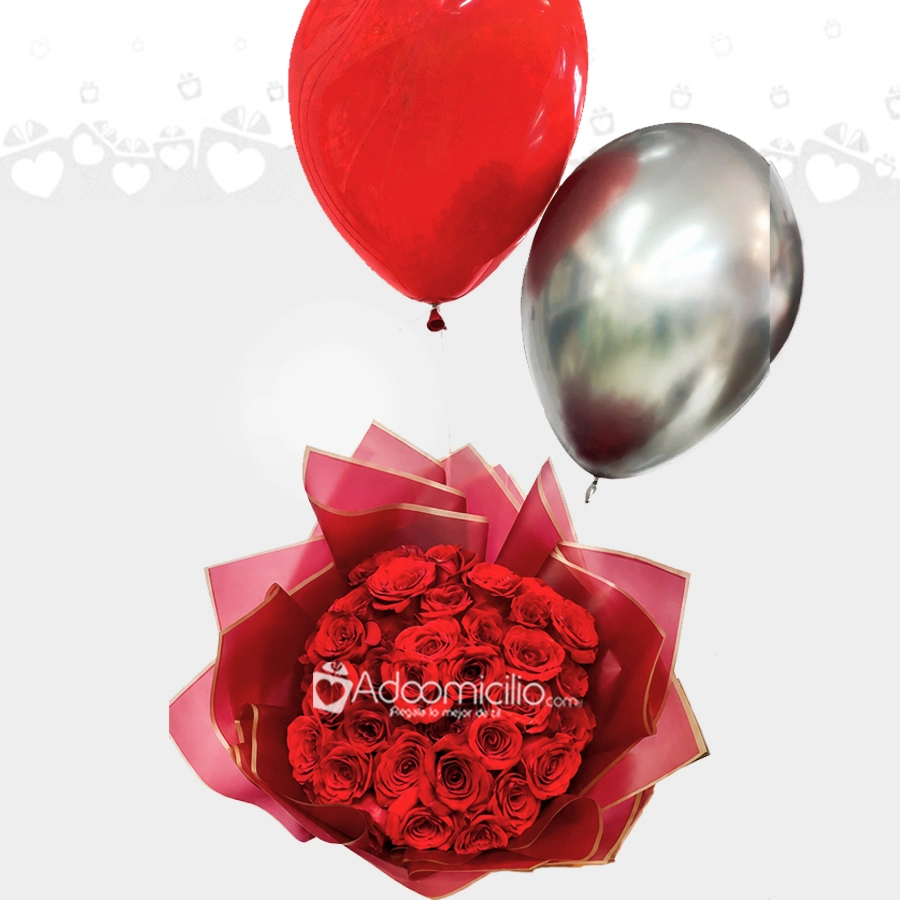 Bouquet De Rosas Con Globos A Domicilio En Barranquilla 