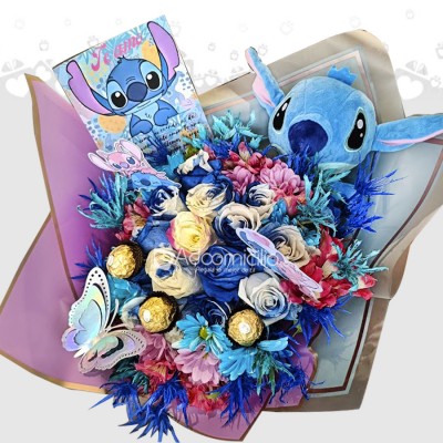 Bouquet Buchón Con Peluche De Stitch Para Amor Y Amistad A Domicilio En Bogotá Pedido Con Un Día De Anticipación 